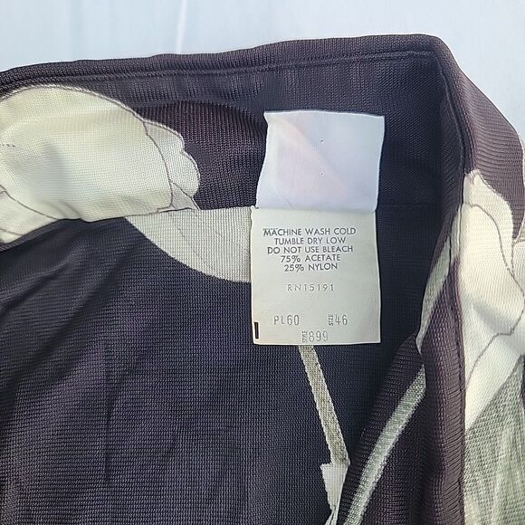 Vintage 70s Long Sleeve Shirt Blouse, Black W White Tulips By Lady Capermates - Picture 6 of 6